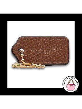 COACH HANG TAG Bag Charm Keychain Fob New York Saddle Brown Leather Brass 1.5"